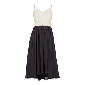 NWT Ted Baker Rosemary Daisy Embroidered Dip Hem Chiffon Pleat Midi Dress Navy 8